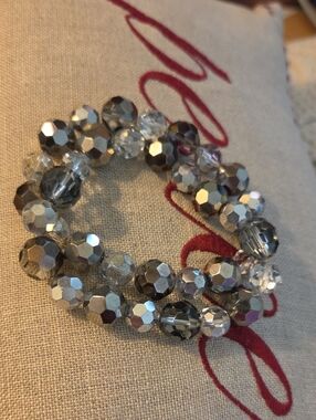 VINTAGE Faceted Crystal Bead Bracelet Set Stretch Bracelets